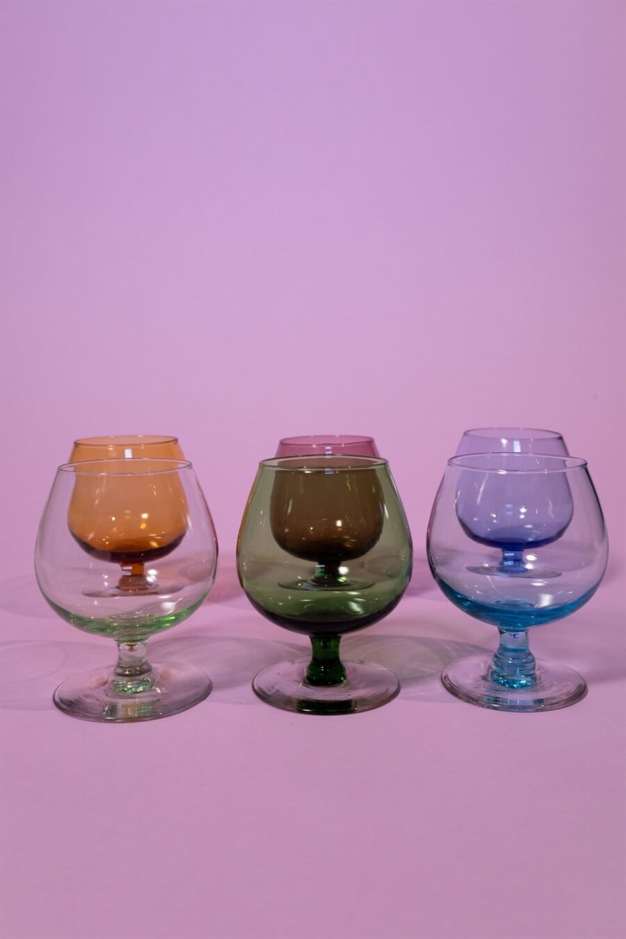 Set of 6 vintage coloured glasses