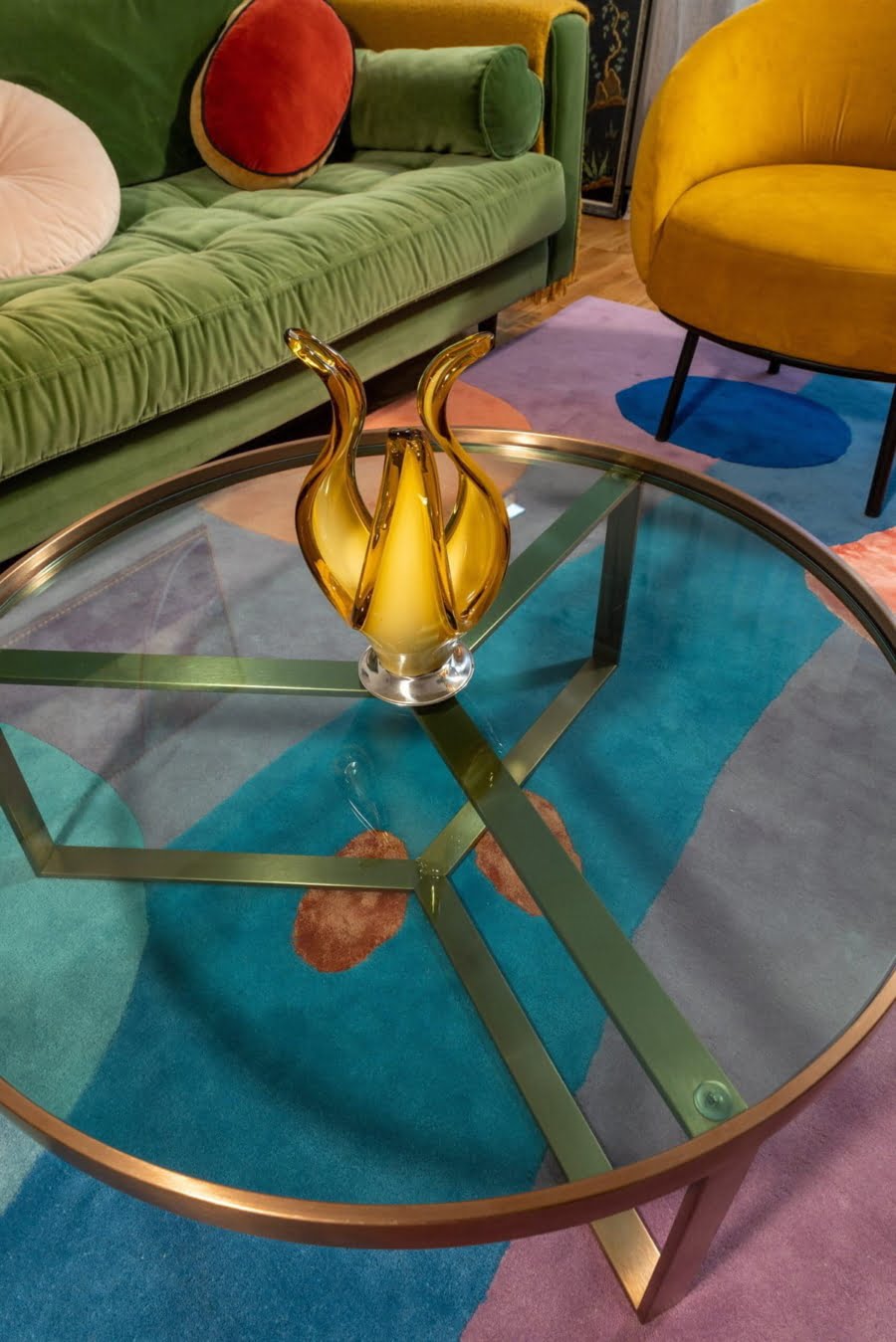 amber glass centerpiece