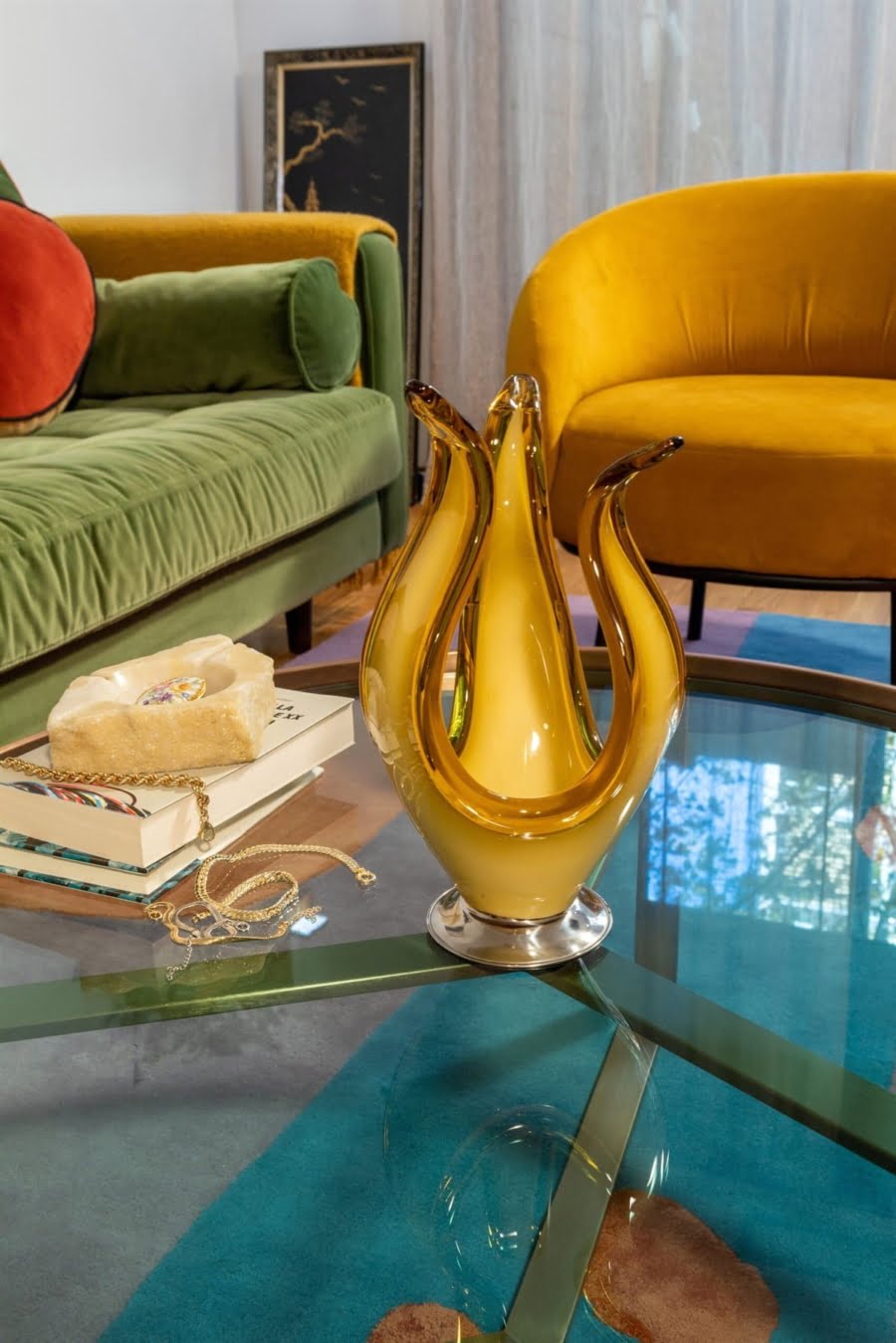 amber glass centerpiece