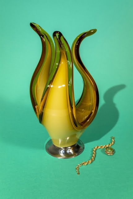 amber glass centerpiece