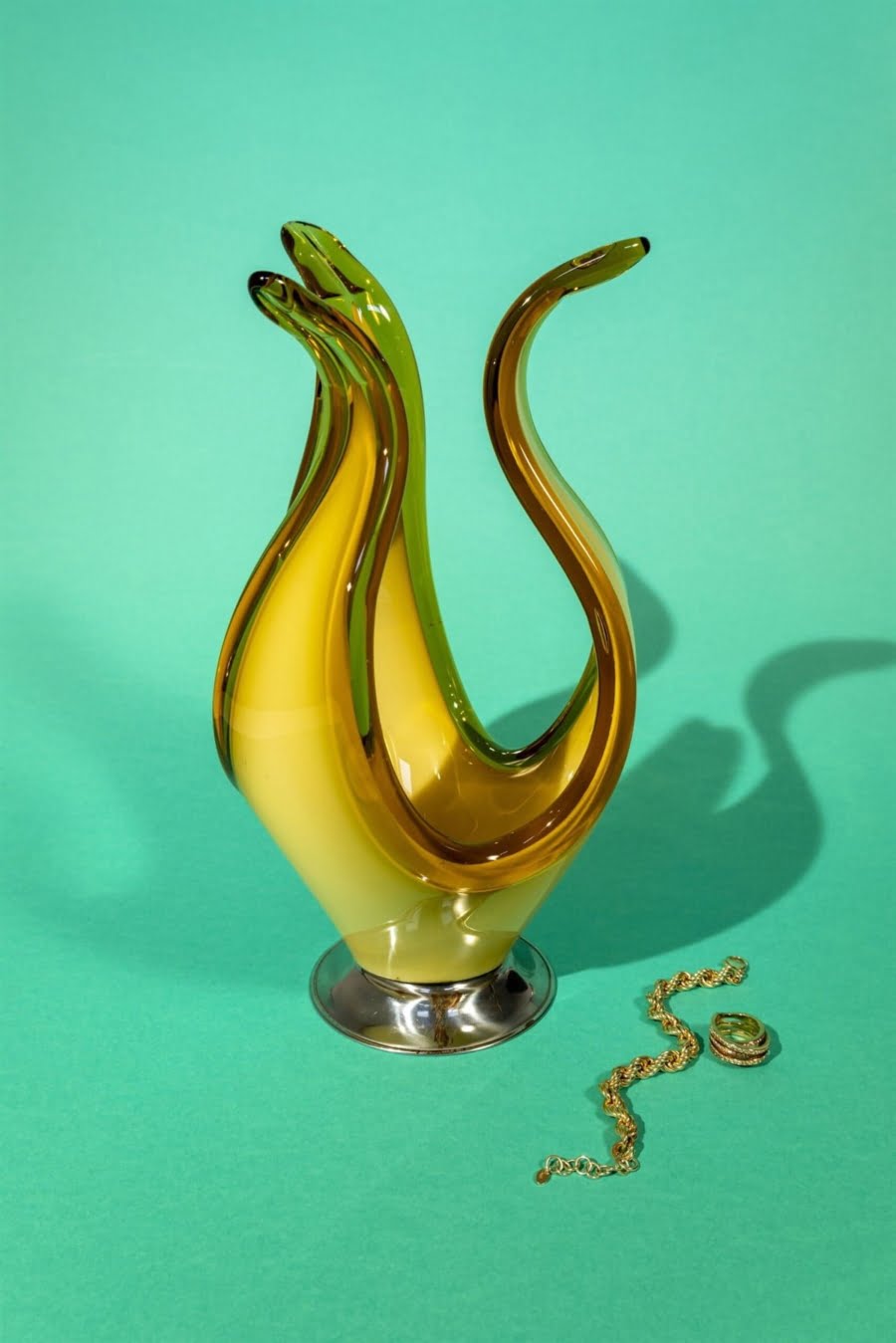 amber glass centerpiece
