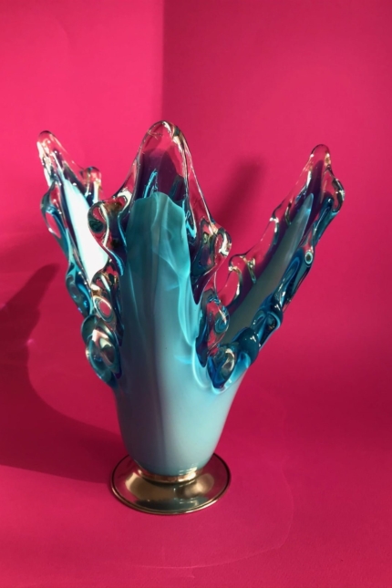 Light blue glass vintage centerpiece 60s-70s