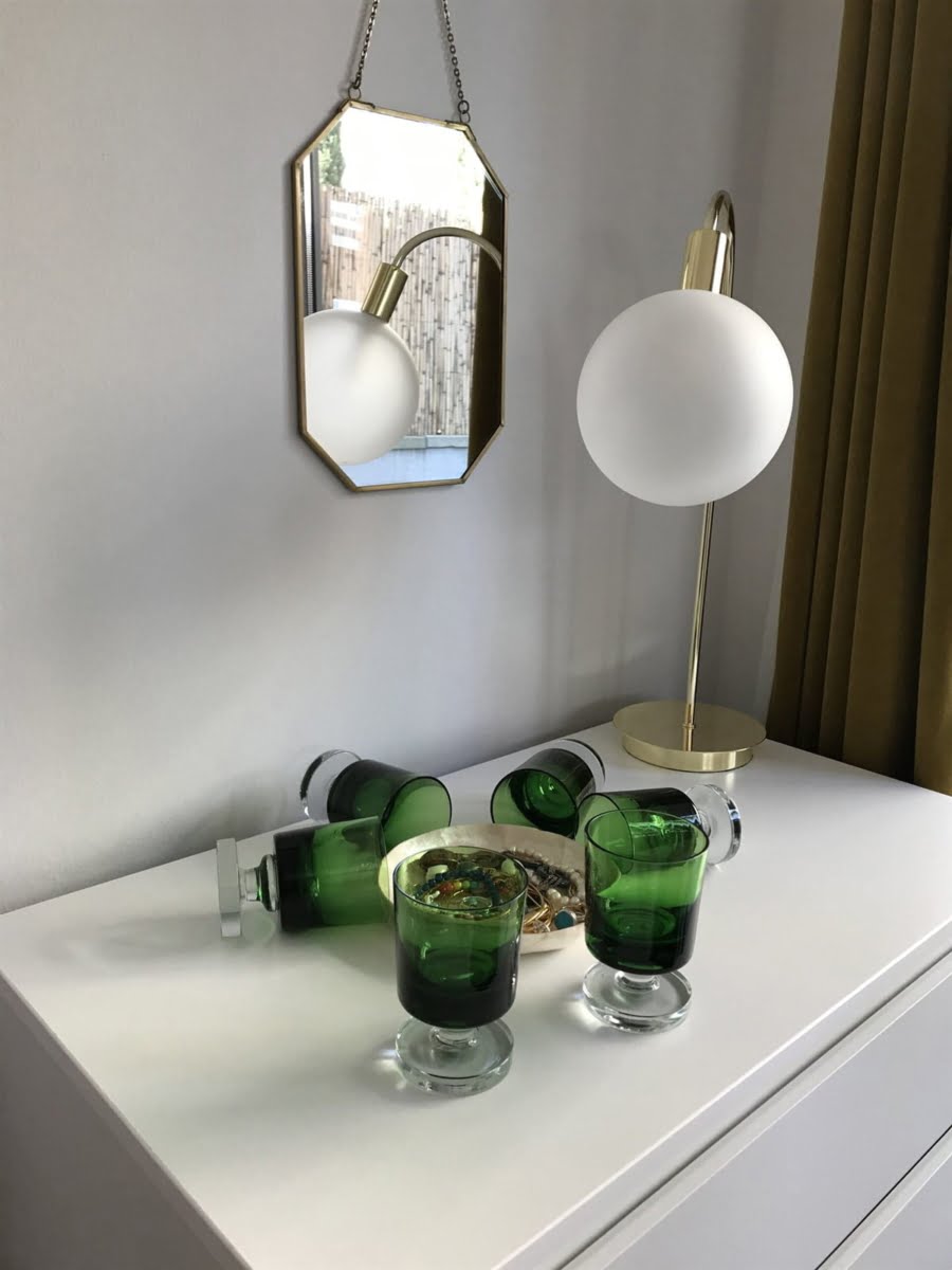 Deep green stem glasses set