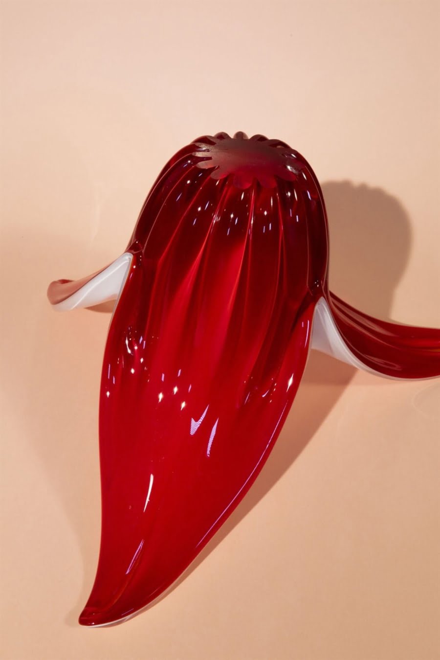 Red opaline vintage glass centerpiece 60s