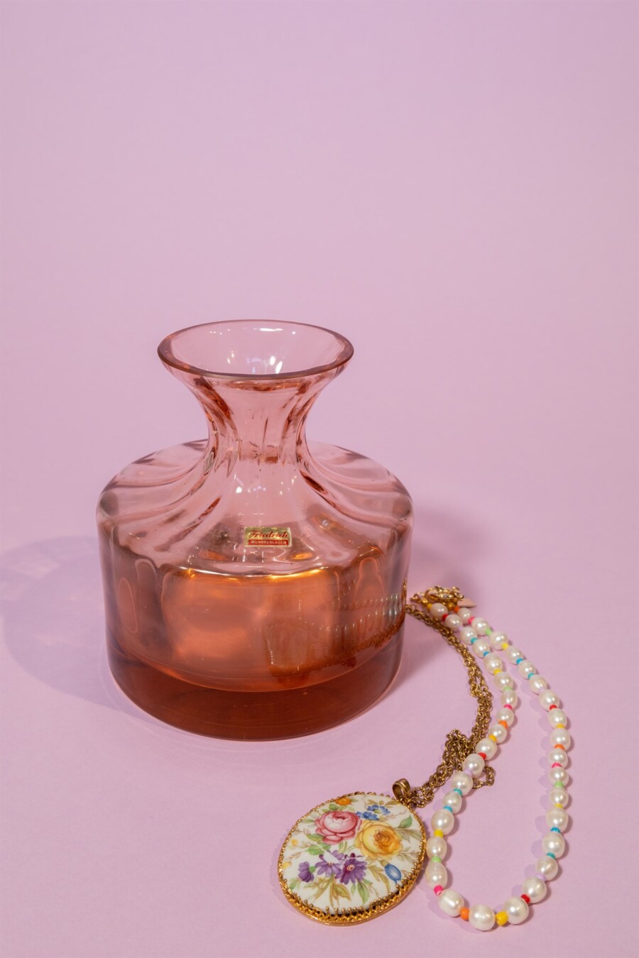 Mid-century peach pink art glass vase