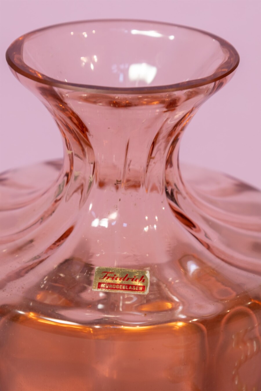 Mid-century peach pink art glass vase