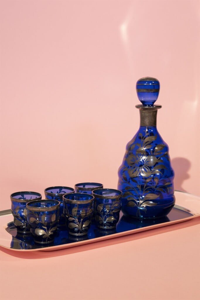 Bohemian glass decanter set with glasses
