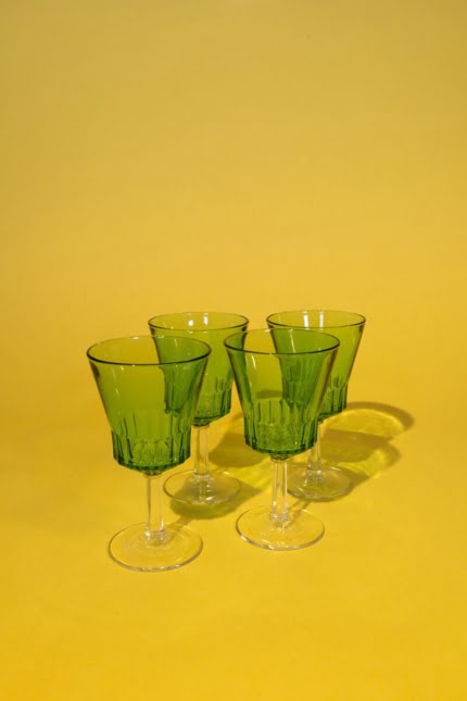 Vintage green stemmed glasses set of four
