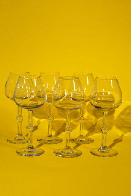 Vintage tall stemmed clear glasses, set of six