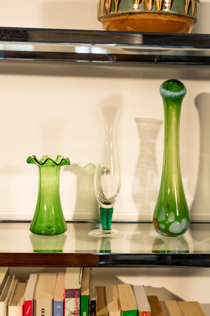Vintage set of three green accent vases