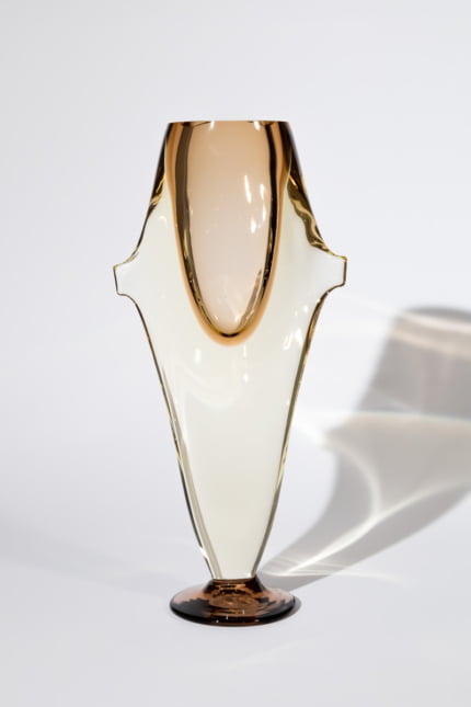 Vintage Czech amber glass vase, Miloslav Klinger for ZBS