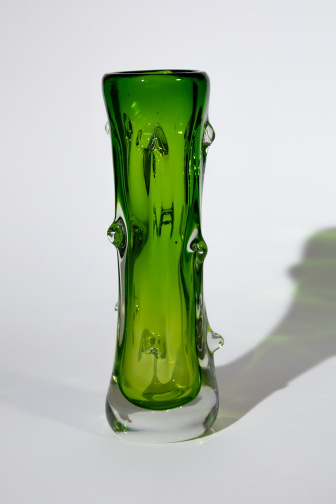 Green vintage Czech glass vase