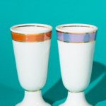 Set of two porcelain coffee cups with iridiscent pattern