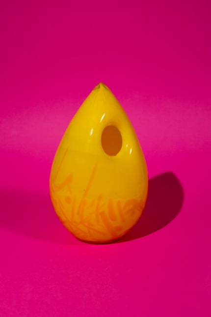 Vintage egg shaped yellow opaline vase