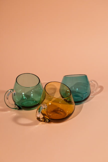 Vintage set of three multicolour glass cups