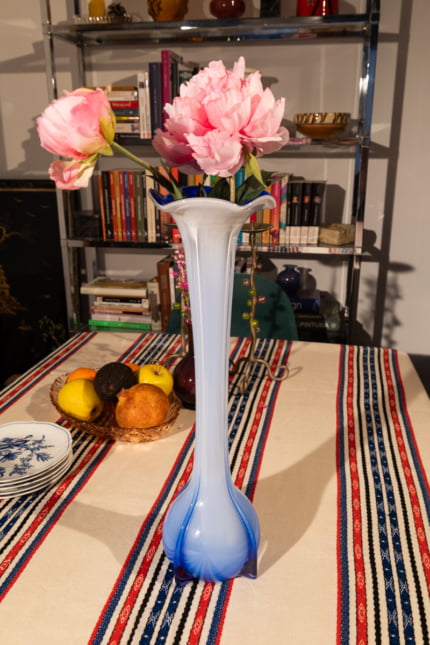 Vintage tall blue art glass soliflore vase