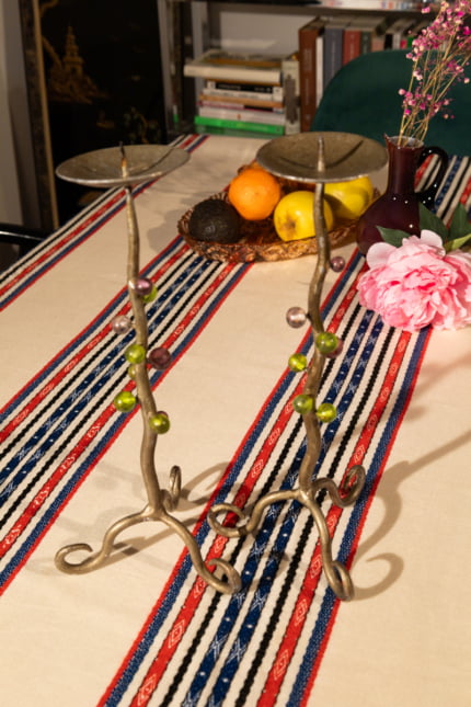 Vintage sculptural brass candleholders