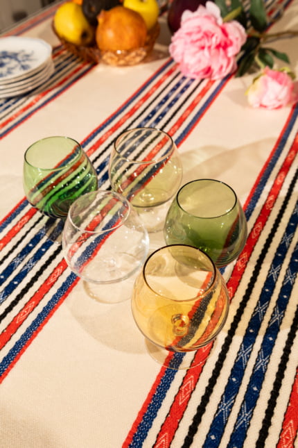 Vintage set of five colourful stemmed glasses