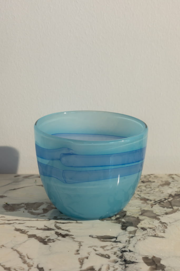 Vintage turquoise art glass abstract bowl