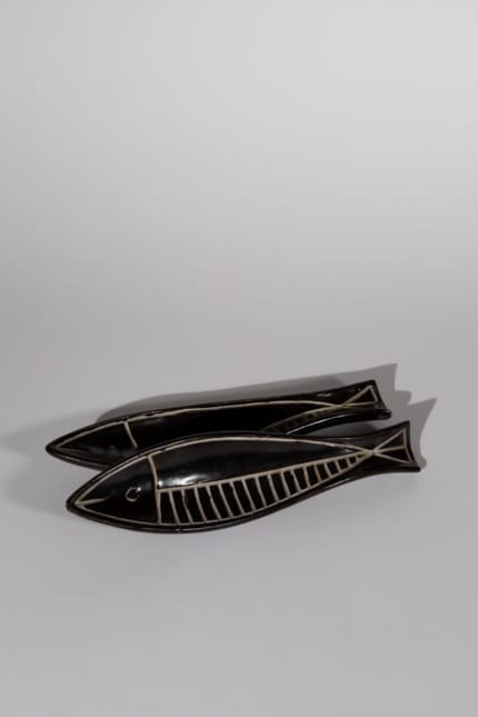 sgraffito pottery fish dishes