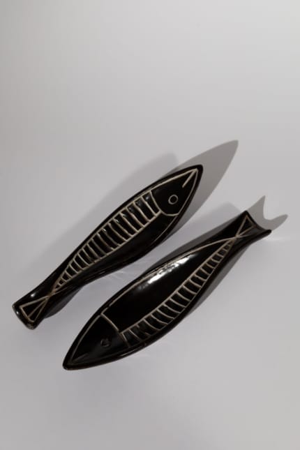 sgraffito pottery fish dishes