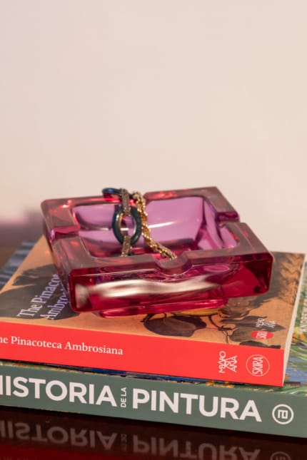 Mid-century pink art glass catch-all