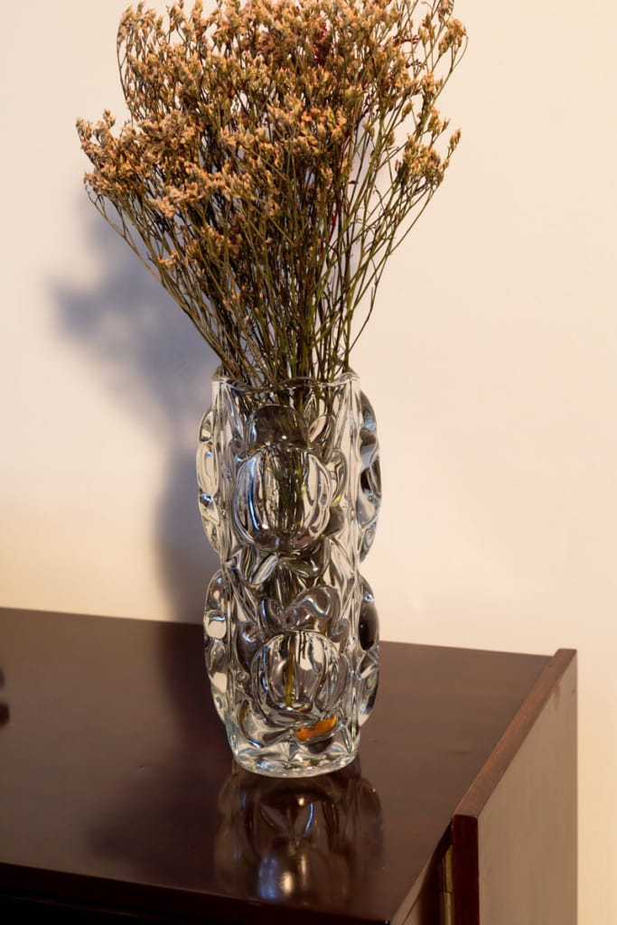 Rare vintage Czech clear glass vase, Frantisek Peceny for Hermanova Hut