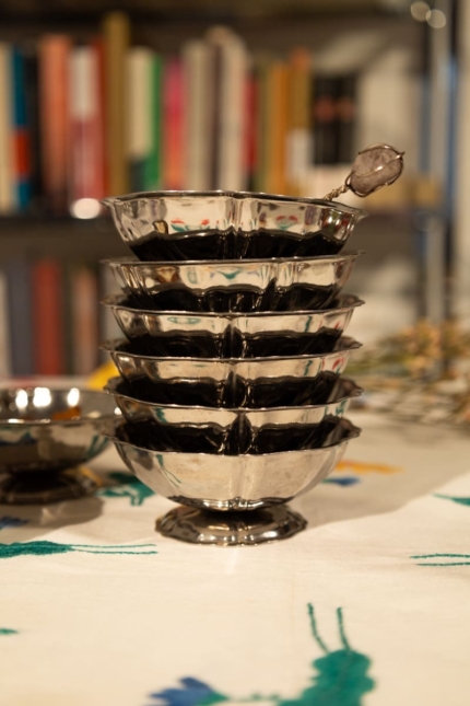 Vintage adorned silver coupes